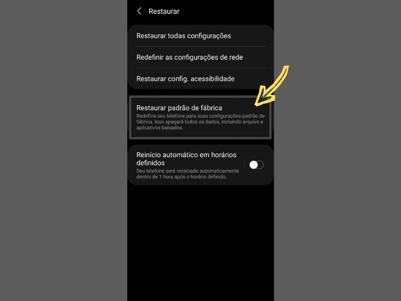 restaurar padrão de fábrica android