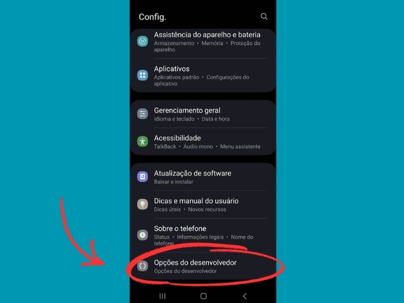 Opções de desenvolvedor no celular